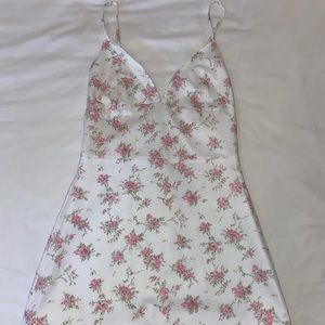 HANDMADE White and Pink Floral Low Back Cotton Mini Dress